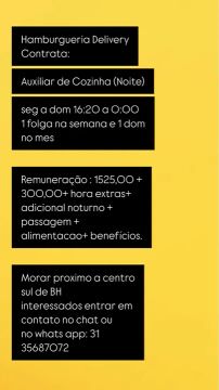 VAGAS -  AUXILIAR COZINHA TURNO NOITE ( INICIO IMEDIATO)