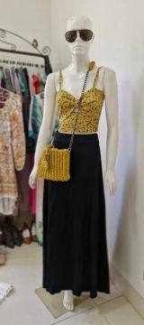 Conjunto cropped e saia - Amarelo