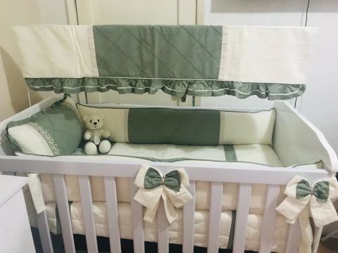 Kit berço completo - Ursinho - Verde e Branco