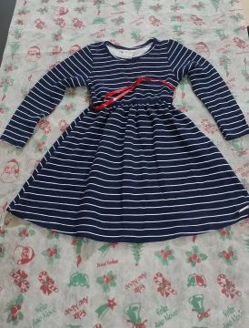 Vestido listrado azul e branco infantil Alakazoo