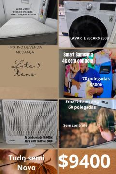 Lote de 5 Itens: Cama Queen, Ar Condicionado, Lavadora e 2 TVs Samsung
