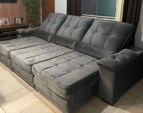 Sofá Retrátil de Canto Cinza 2.90 Metros- Novo