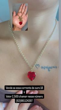 Corrente de Ouro 18k com Pingente Coração Vermelho