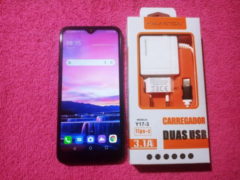 Lg k22+ azul de 64 gigas e 4 de Ram acompanha carregador
