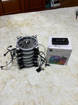 Kit 6 Fans Rise Mode ARGB + Controladora ARGB Rise Mode