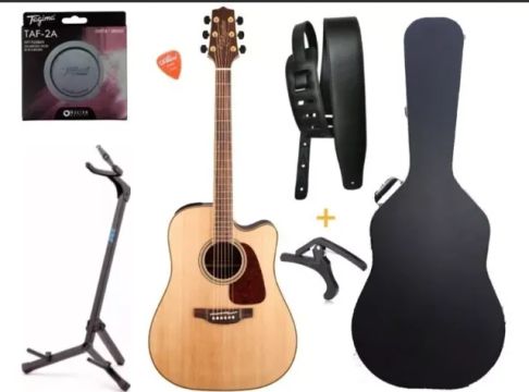 Kit Violão Takamine Folk Gd93 Ce Natural Tampo Solido com Case e Acessórios