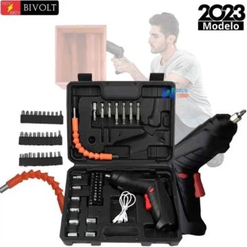 Kit Parafusadeira Elétrica Sem Fio 47 Chaves Fenda Philips 110V/220V