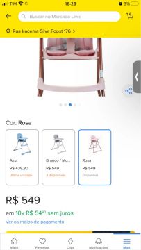 Cadeira de Alimentação Bebê Rosa - Nova!