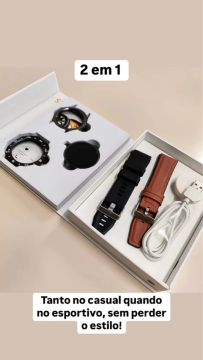 Smartwatch 2 em 1 com Pulseira de Couro e Silicone