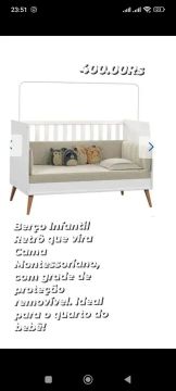 Berço Infantil Retrô Vira Cama Montessoriano
