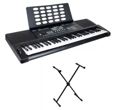 Teclado Musical 61 Teclas com Suporte e Pedal de Sustain