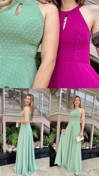Vestido longo de festa - Verde Menta
