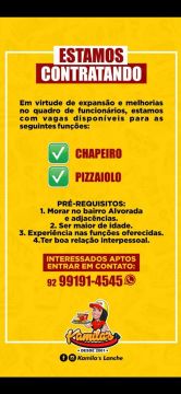 Precisa-se De Chapeiro e Pizzaiolo 