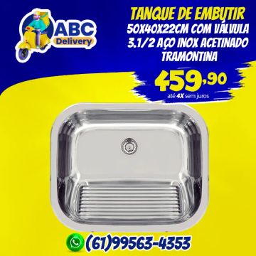Tanque de Embutir 50x40x22Cm Com Válvula 3.1/2 Aço Inox Acetinado Tramontina