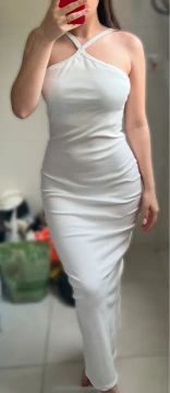 Vestido Canelado Frente única - Branco - TAM único 36 ao 42