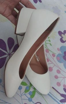 Sapato Scarpin Vizanno Salto Baixo Grosso bico redondo branco