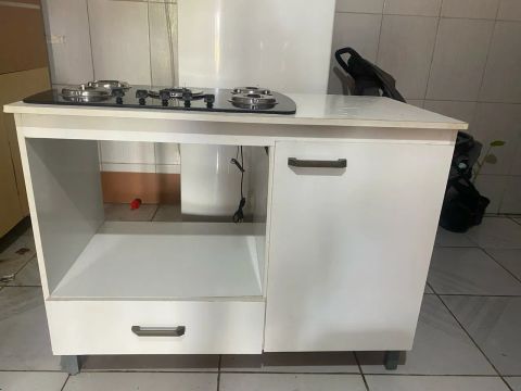 Rack de Cozinha Branco com Nicho e Gaveta