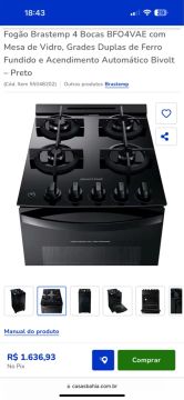 Fogão Brastemp 4 Bocas BFO4VAE Preto