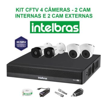 Kit CFTV Intelbras 4 Câmeras - 2 Internas e 2 Externas