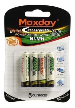 Cartela Pilha Palito Recarregável Aaa 2700mah C/ 4 Unidades<br><br>