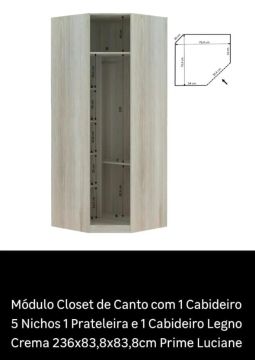 Guarda-roupa módulo closet canto diagonal 