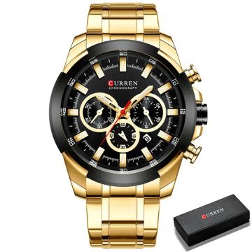 Relógio Luxo Masculino Curren 8364 Dourado/Preto