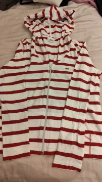 Casaco Lacoste listrado vermelho e branco