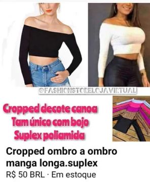 Cropped ombro a ombro manga longa.tam unico