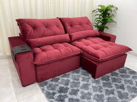 Sofá Retrátil Reclinável Avalon 2.50m Vinho Até 12x - Frete Grátis 