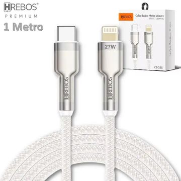 Cabo de Carregamento Tipo C Para iPhone 27W Metal Waves com 1 M - Hrebos 