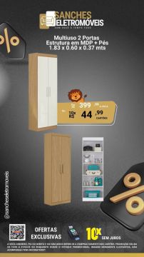 Multiuso 2 portas c/ pés em madeira - Novo - Oferta