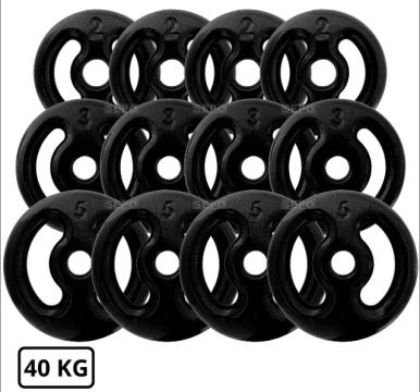 KIT MUSCULAÇÃO 40KG ANILHAS EMBORRACHADAS +BANCO SUPINO+ HASTES (1 DE 120CM E 2 DE 40CM)
