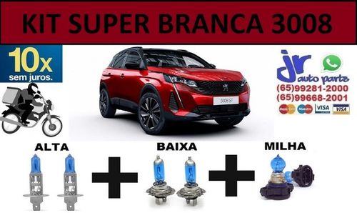 Kit de Lâmpadas Super Branca Citroen 3008 8500K Efeito Xênon