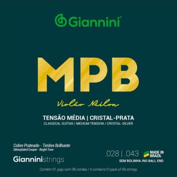 Encordoamento Cordas Violão Nylon Giannini Cristal Prata - Tensão Média