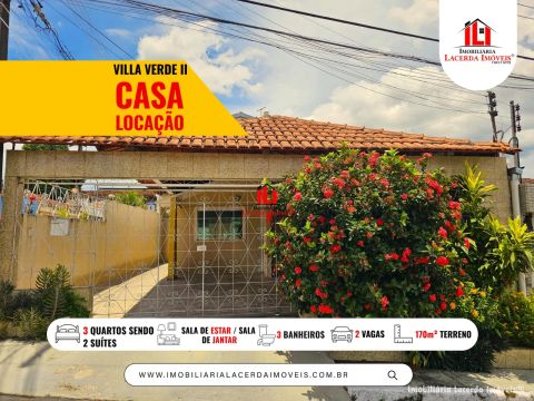 Villa Verde II, Casa 3 quartos sendo 2 suítes, Esquina, Disponivel para locação