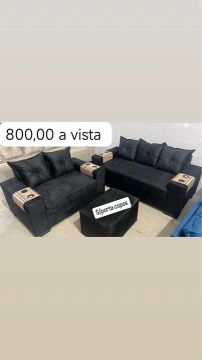 Sofá 2x 3 lugares e puff, preto, novo