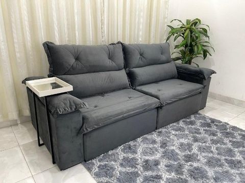Sofá Retrátil Reclinável Dubai 2.30m - Cinza Veludão