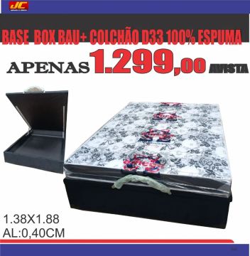Base Box Bau + Colchão D33 100% Espuma - Apenas R$ 1.299,00