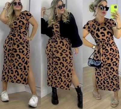 Vestido onça maravilhoso longuete.m. entrego