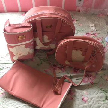 Kit de bolsa maternidade rosa bebê ursinho