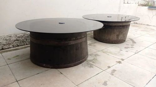 Mesa de Pipa Redonda com Tampo de Vidro Temperado
