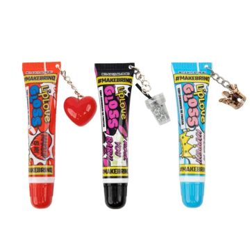 Kit 3 Lip Gloss Labial Infantil Com Pingente Cheirinho De Frutas