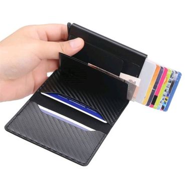 Carteira Masculina Slim Fibra de Carbono Minimalista Anti furto Rfid Porta cartão 