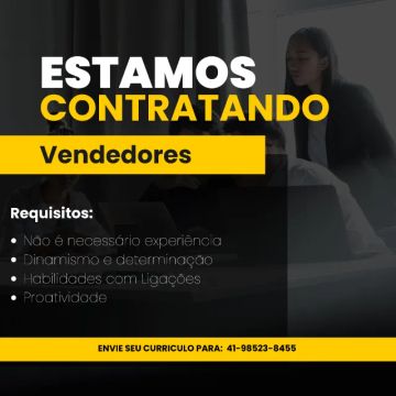 Vaga para vendedores Externo. 
