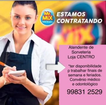 Vaga p balconista de sorveteria POUSO ALEGRE MG 