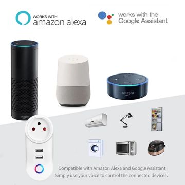 Tomada Inteligente Wi-fi com carregamento USB - Compatível com Alexa e Google Home