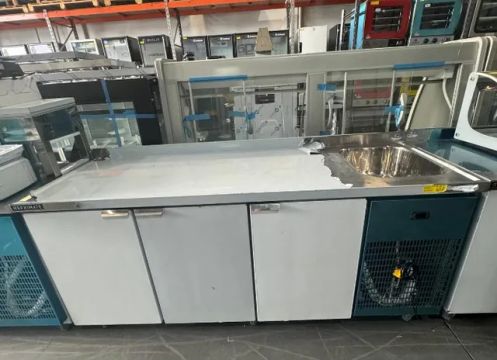 Balcão de Serviço Refrigerado inox 2,00m com pia 3 portas Novo 
