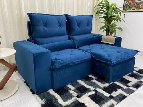 Sofá Retrátil Reclinável Mônaco 2.00m Azul Até 12x - Frete Grátis 
