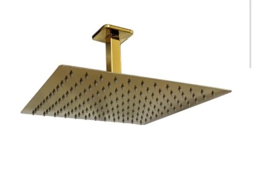 Ducha Inox Slim Quadrada Dourada 30 Cm Braço Teto 10 Cm Gold
