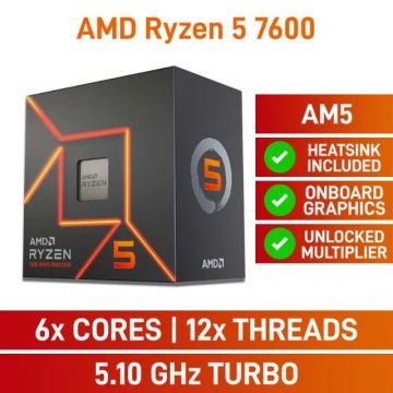 Processador AMD Ryzen 5 7600, até 5.1 GHz AM5, Com Cooler Wraith Stealth, Novo, Lacrado